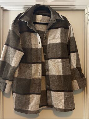H&M Brown & Cream Plaid Oversized jacket